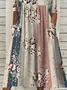 Women Floral Summer Printing Dress V Neck Short Sleeve Fit & Flare Dress H-Line Dress