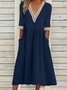Women Plain V Neck Half Sleeve Comfy Casual Split Joint Maxi Dress