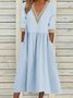 Women Plain V Neck Half Sleeve Comfy Casual Split Joint Maxi Dress