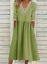 Women Plain V Neck Half Sleeve Comfy Casual Split Joint Maxi Dress