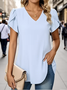 Casual Plain V Neck Short Sleeve T-shirt