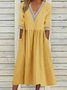 Women Plain V Neck Half Sleeve Comfy Casual Split Joint Maxi Dress