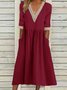 Women Plain V Neck Half Sleeve Comfy Casual Split Joint Maxi Dress