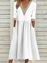 Women Plain V Neck Half Sleeve Comfy Casual Split Joint Maxi Dress