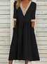 Women Plain V Neck Half Sleeve Comfy Casual Split Joint Maxi Dress