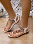 Vintage Geometric Breathable Slip On Flat Heel Thong Sandals Glitter