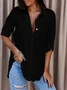 Shirt Collar Long Sleeve Plain Buckle Regular Micro-Elasticity Loose Button Up Shirt Shirt For Women