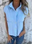 Shawl Collar Short Sleeve Plain Buckle Regular Micro-Elasticity Loose Button Up Shirt Shirt For Women