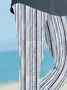 Casual Striped Capris Elastic Waist Printing Pant