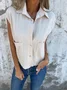 Shawl Collar Short Sleeve Plain Buckle Regular Micro-Elasticity Loose Button Up Shirt Shirt For Women