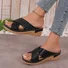 Vintage Plain Breathable Slip On Block Heel Wedge Sandals Hollow Out