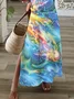 Women Abstract V Neck Short Sleeve Comfy Casual Printing Maxi Dress