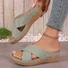 Vintage Plain Breathable Slip On Block Heel Wedge Sandals Hollow Out