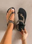 Vintage Geometric Breathable Slip On Flat Heel Thong Sandals Glitter