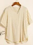Shawl Collar Half Sleeve Striped Regular Loose Blouse For Women