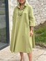 Women Plain Shirt Collar Three Quarter Sleeve Comfy Casual Maxi Shirt Dress
