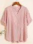 Shawl Collar Half Sleeve Striped Regular Loose Blouse For Women