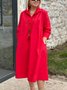 Women Plain Shirt Collar Three Quarter Sleeve Comfy Casual Maxi Shirt Dress