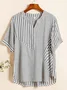 Shawl Collar Half Sleeve Striped Regular Loose Blouse For Women