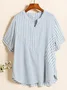 Shawl Collar Half Sleeve Striped Regular Loose Blouse For Women