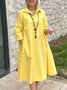 Women Plain Shirt Collar Three Quarter Sleeve Comfy Casual Maxi Shirt Dress