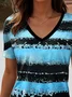Casual Striped V Neck Short Sleeve T-shirt