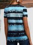 Casual Striped V Neck Short Sleeve T-shirt