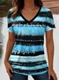 Casual Striped V Neck Short Sleeve T-shirt