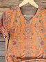 Casual Floral V Neck Short Sleeve T-shirt