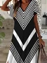Women Geometric Summer Printing Dress V Neck Short Sleeve X-Line Dress