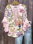 V Neck Half Sleeve Floral Printing Regular Loose Shirt For Women