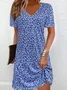 Women Floral Summer Printing Dress V Neck Short Sleeve Fit & Flare Dress A-Line Dress