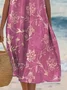Women Leaf Summer Dress Crew Neck Sleeveless A-Line Dress
