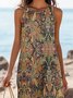Women Floral Summer Dress Crew Neck Sleeveless A-Line Dress