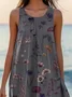 Women Floral Summer Dress Crew Neck Sleeveless A-Line Dress