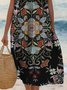 Women Ethnic Summer Dress Crew Neck Sleeveless A-Line Dress