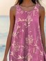 Women Leaf Summer Dress Crew Neck Sleeveless A-Line Dress