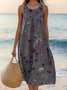 Women Floral Summer Dress Crew Neck Sleeveless A-Line Dress