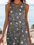 Women Floral Summer Dress Crew Neck Sleeveless A-Line Dress