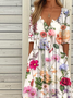 Women Floral Summer Dress Half Open Collar Half Sleeve A-Line Dress