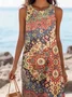 Women Floral Summer Dress Crew Neck Sleeveless A-Line Dress