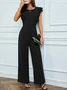 Women Plain Crew Neck Sleeveless Casual Summer Jumpsuit