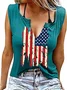 Casual Notched America Flag Tank Top