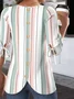 Crew Neck Balloon Sleeve Half Sleeve Striped Regular Micro-Elasticity Regular Fit Blouse For Women