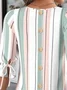 Crew Neck Balloon Sleeve Half Sleeve Striped Regular Micro-Elasticity Regular Fit Blouse For Women