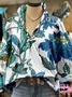 Shawl Collar Half Sleeve Floral Regular Loose Blouse For Women