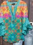 V Neck Half Sleeve Floral Printing Regular Loose Shirt For Women