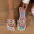 Vintage Color Block Breathable Slip On Flat Heel Slide Sandals Split Joint