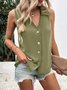 Casual Stand Collar Plain Tank Top Buckle