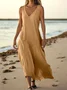 Women Plain Summer Dress V Neck Sleeveless A-Line Dress